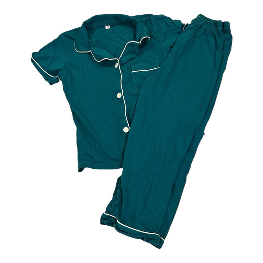 Kids Teal Pajama Set with White Trim